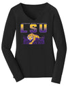 Women's LSU Tigers Long Sleeve V-Neck Tee Shirt - LSU Tiger Stadium Full Color Fade