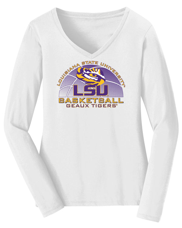 Women's LSU Tigers Long Sleeve V-Neck Tee Shirt - LSU Basketball Geaux Tigers