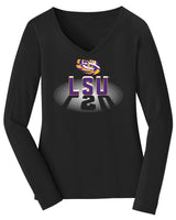 Women's LSU Tigers Long Sleeve V-Neck Tee Shirt - Spotlight and Shadow LSU