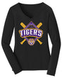 Women's LSU Tigers Long Sleeve V-Neck Tee Shirt - LSU Baseball Diamond