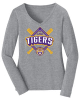 Women's LSU Tigers Long Sleeve V-Neck Tee Shirt - LSU Baseball Diamond