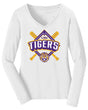 Women's LSU Tigers Long Sleeve V-Neck Tee Shirt - LSU Baseball Diamond