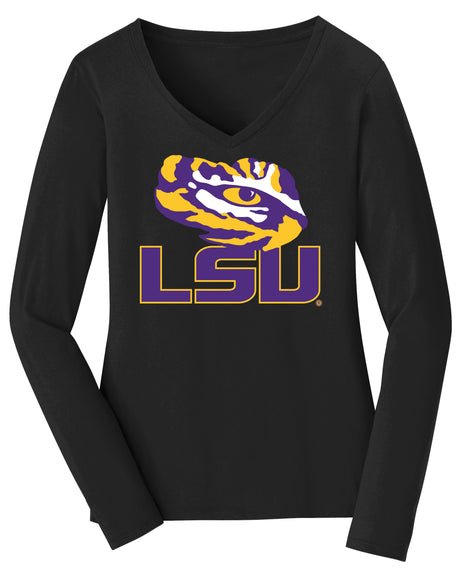 Women's LSU Tigers Long Sleeve V-Neck Tee Shirt - Tiger Eye LSU