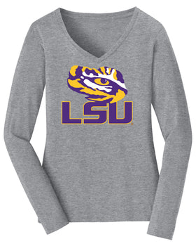 Women's LSU Tigers Long Sleeve V-Neck Tee Shirt - Tiger Eye LSU