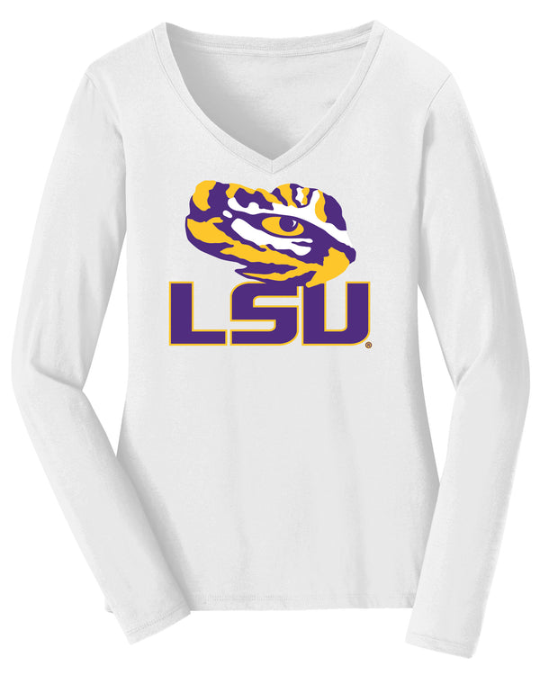 Women's LSU Tigers Long Sleeve V-Neck Tee Shirt - Tiger Eye LSU