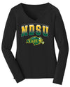 Women's NDSU Bison Long Sleeve V-Neck Tee Shirt - Full Color NDSU Fade with Logo