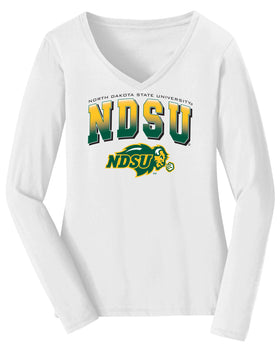 Women's NDSU Bison Long Sleeve V-Neck Tee Shirt - Full Color NDSU Fade with Logo