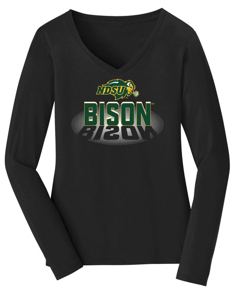Women's NDSU Bison Long Sleeve V-Neck Tee Shirt - Spotlight Bison