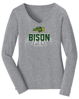 Women's NDSU Bison Long Sleeve V-Neck Tee Shirt - Spotlight Bison