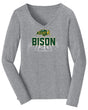 Women's NDSU Bison Long Sleeve V-Neck Tee Shirt - Spotlight Bison