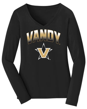 Women's Vanderbilt Commodores Long Sleeve V-Neck Shirt - Vandy Arch Full Color Fade with Primary