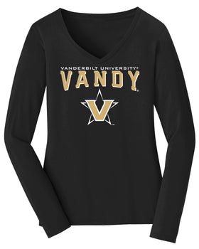 Women's Vanderbilt Commodores Long Sleeve V-Neck Shirt - Vandy with Primary Logo