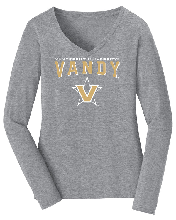 Women's Vanderbilt Commodores Long Sleeve V-Neck Shirt - Vandy with Primary Logo