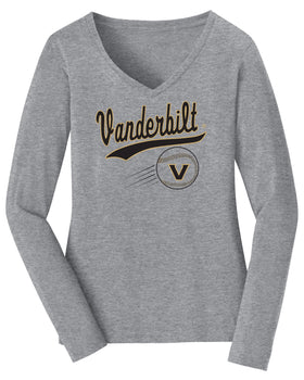 Women's Vanderbilt Commodores Long Sleeve V-Neck Shirt - Script Vanderbilt Baseball