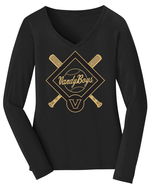 Women's Vanderbilt Commodores Long Sleeve V-Neck Shirt - VandyBoys Baseball