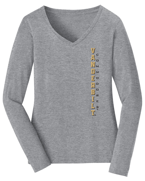 Women's Vanderbilt Commodores Long Sleeve V-Neck Shirt - Vertical Vandy Commodores