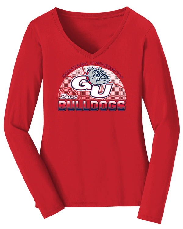 Women's Gonzaga Bulldogs Long Sleeve V-Neck Tee Shirt - Gonzaga Basketball