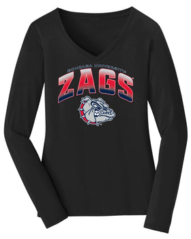 Women's Gonzaga Bulldogs Long Sleeve V-Neck Tee Shirt - Zags Full Color Fade