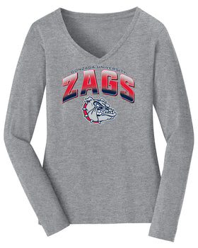 Women's Gonzaga Bulldogs Long Sleeve V-Neck Tee Shirt - Zags Full Color Fade