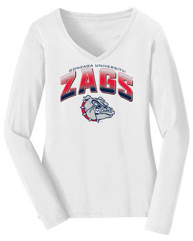 Women's Gonzaga Bulldogs Long Sleeve V-Neck Tee Shirt - Zags Full Color Fade