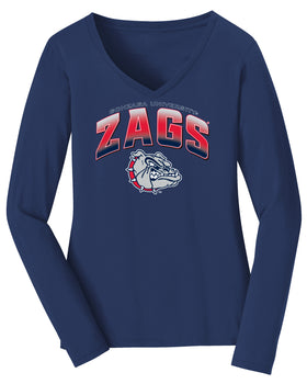 Women's Gonzaga Bulldogs Long Sleeve V-Neck Tee Shirt - Zags Full Color Fade