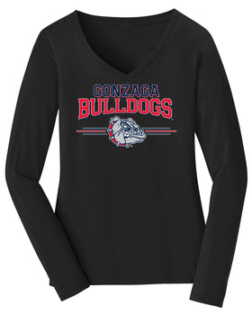 Women's Gonzaga Bulldogs Long Sleeve V-Neck Tee Shirt - Gonzaga Bulldogs 3 Stripe