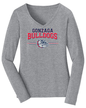 Women's Gonzaga Bulldogs Long Sleeve V-Neck Tee Shirt - Gonzaga Bulldogs 3 Stripe