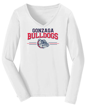 Women's Gonzaga Bulldogs Long Sleeve V-Neck Tee Shirt - Gonzaga Bulldogs 3 Stripe