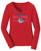 Women's Gonzaga Bulldogs Long Sleeve V-Neck Tee Shirt - Gonzaga Bulldogs 3 Stripe