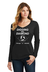 Women's Nebraska Huskers Long Sleeve V-Neck Tee Shirt - Nebraska Volleyball Digging the Diamond