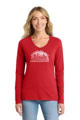 Women's Nebraska Huskers Long Sleeve V-Neck Tee Shirt - Script Nebraska Basketball