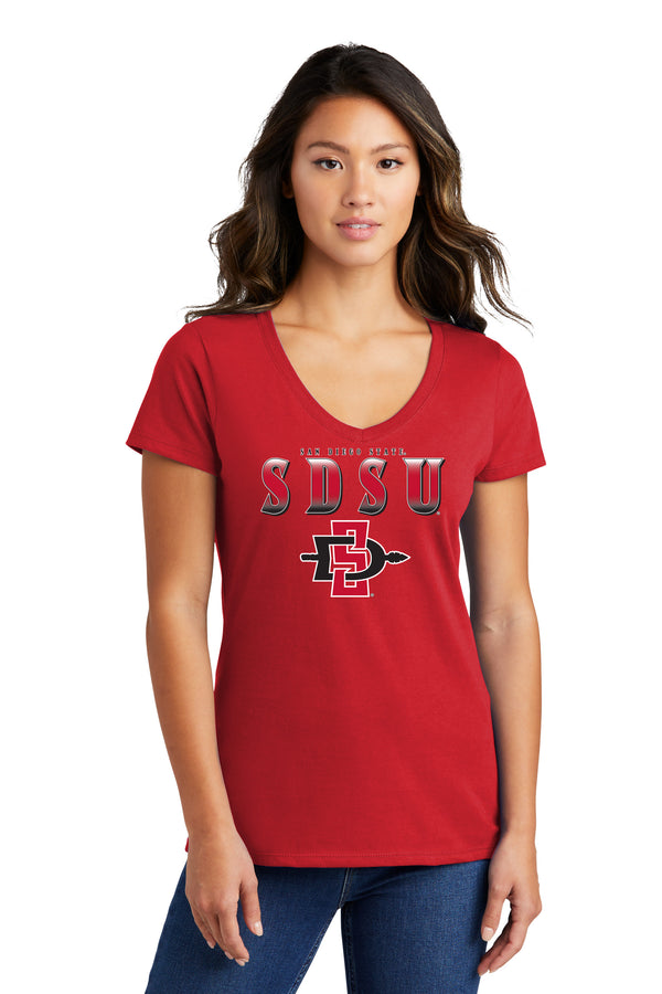 Women's San Diego State Aztecs Long Sleeve V-Neck Tee Shirt - SDSU Full Color Fade Aztecs Logo