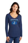 Women's Creighton Bluejays Long Sleeve V-Neck Tee Shirt - Full Color Fade Primary Logo Oval