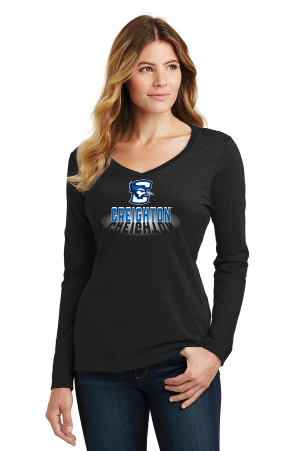 Women's Creighton Bluejays Long Sleeve V-Neck Tee Shirt - Spotlight Creighton