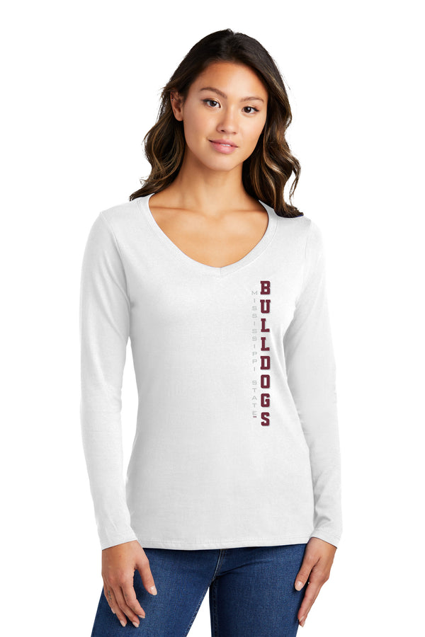 Women's Mississippi State Bulldogs Long Sleeve V-Neck Tee Shirt - Vert MSU