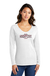 Women's Mississippi State Bulldogs Long Sleeve V-Neck Tee Shirt - Striped MSU Bulldogs Football Laces