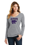 Women's K-State Wildcats Long Sleeve V-Neck Tee Shirt - Kansas State Powercat Logo