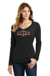 Women's Illinois Fighting Illini Long Sleeve V-Neck Tee Shirt - Striped Illinois Football Laces