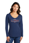 Women's Illinois Fighting Illini Long Sleeve V-Neck Tee Shirt - Striped Illinois Football Laces