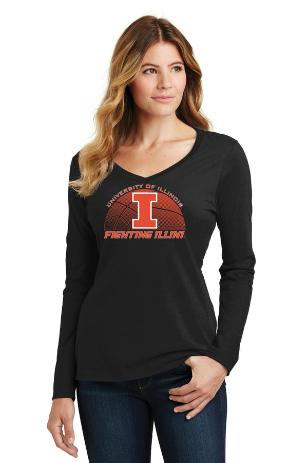 Women's Illinois Fighting Illini Long Sleeve V-Neck Tee Shirt - University of Illinois Basketball