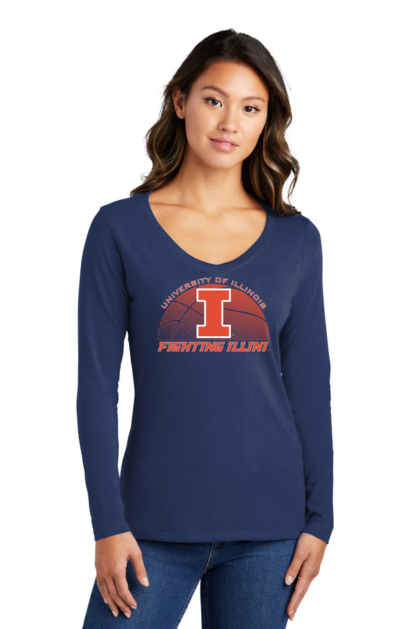 Women's Illinois Fighting Illini Long Sleeve V-Neck Tee Shirt - University of Illinois Basketball