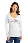 Women's LSU Tigers Long Sleeve V-Neck Tee Shirt - Striped Tigers Football Laces