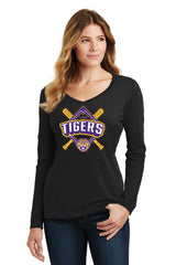 Women's LSU Tigers Long Sleeve V-Neck Tee Shirt - LSU Baseball Diamond