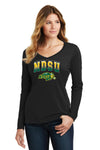 Women's NDSU Bison Long Sleeve V-Neck Tee Shirt - Full Color NDSU Fade with Logo