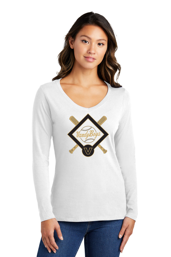 Women's Vanderbilt Commodores Long Sleeve V-Neck Shirt - VandyBoys Baseball