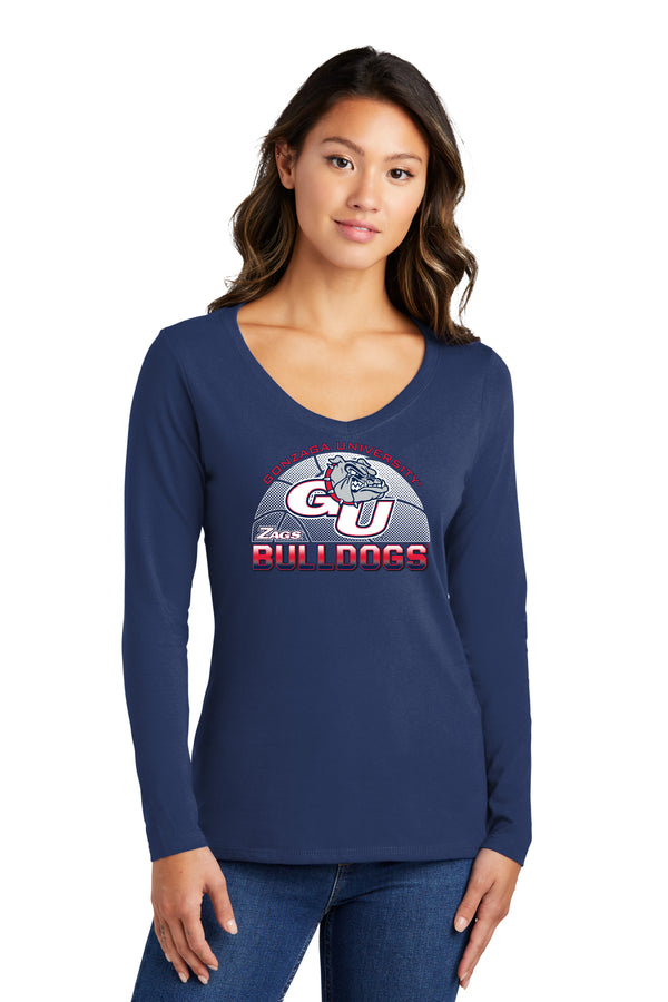 Women's Gonzaga Bulldogs Long Sleeve V-Neck Tee Shirt - Gonzaga Basketball