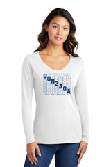 Women's Gonzaga Bulldogs Long Sleeve V-Neck Tee Shirt - Diagonal Echo Gonzaga