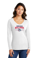 Women's Gonzaga Bulldogs Long Sleeve V-Neck Tee Shirt - Gonzaga Bulldogs 3 Stripe