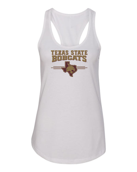 Women's Texas State Bobcats Tank Top - 3 Stripe State Outline Logo