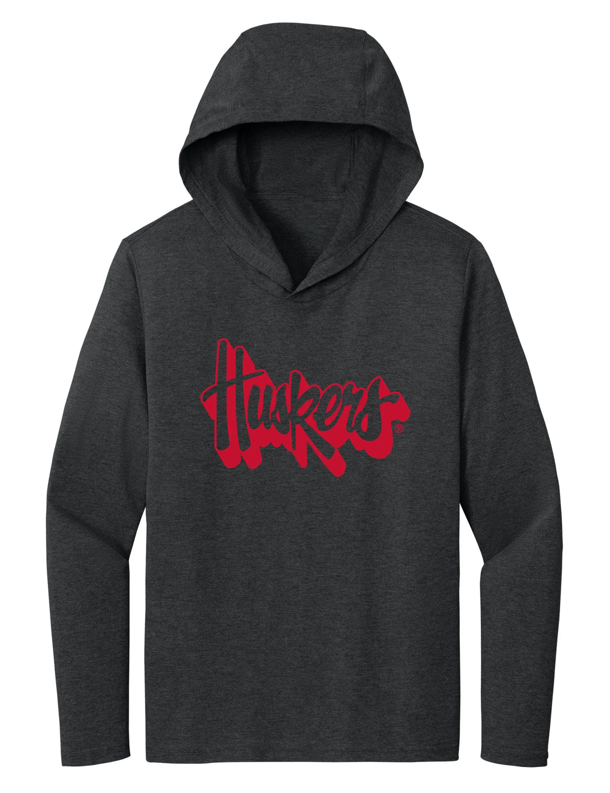 Women's Nebraska Huskers Long Sleeve Hooded Tee Shirt - Red Script Huskers Outline